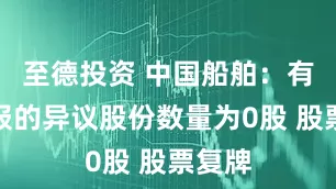 至德投资 中国船舶：有效申报的异议股份数量为0股 股票复牌